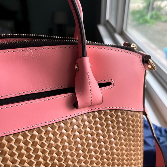 Dooney & Bourke Beacon Woven Pink and Tan Satchel - Picture 5 of 13